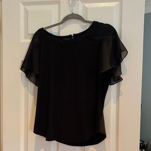 New York & Company Black Sheer Sleeve Blouse